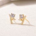 wholesale Gold-plated S925 Silver Moissanite Earrings with Round Main Stone and Tree Branch Design, Trendy Best-selling Women's Jewelry-0-1