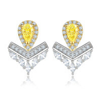 wholesale S925 Sterling Silver High-Carbon Diamond Ring, V-Shaped Yellow Gemstone Earrings, Zircon Necklace Set, Light Luxury-Earrings TLED140 925 silver