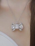 wholesale S925 Sterling Silver KoreanExaggerated Diamond-Encrusted Bow Necklace Minimalist Elegant Personality Choker Necklace for Women-0-0