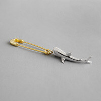 wholesale S925 Sterling Silver Korean Minimalist Gold-Plated Shark Pin Drop Earrings for Women, Unique and Stylish-Platinum + 18K Gold [Single] 925 Silver
