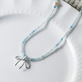 wholesale S925 Silver Nalan Fresh and Sweet Style Small and Unique Design Aquamarine Bow Pearl Necklace Y02127-0-3