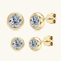 wholesale S925 Silver Round Moissanite Stud Earrings Bubble Couple Style, Fashionable and Versatile Elegant Ear Accessories-Gold-0.5 carat + 0.5 carat 925 silver