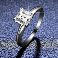 925 Sterling Silver Princess Cut Four-Prong Moissanite Ring for Women-1.2 carats (empty setting)  Size 18