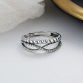 wholesale S925 Sterling Silver Geometric Intersecting Polka Dot Beaded Ring Vintage Creative Ruili Trendy Accessory-0-3