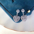 wholesale 925 Sterling Silver Summer T-Square Crystal Heart Earrings with Minimalist Design and Micro-Paved Zircon-0-0