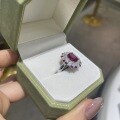 wholesale S925 Sterling Silver Women's Pigeon Blood Red Ruby Ring, Garden Series, Cushion Cut, 3 Carat, High-End Banquet Statement Ring-0-2