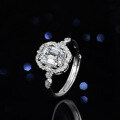 Sterling Silver Natural Blue Topaz Moissanite 1ct Emerald Cut Rectangle Ring-0-2
