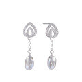 wholesale Sterling Silver S925 Freshwater Pearl Earrings with Diamond Accents, Fashionable and Minimalist Korean Style Long Drop Earrings for Women-0-4