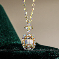 14K Gold Plated 925 Silver Full Moissanite Rectangle Emerald Pendant Necklace-1CT (zircon)  925 silver