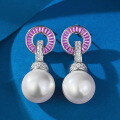 wholesale S925 silver metal material, Zhuo Zhi Fan jewelry live broadcast new 14mm pearl earrings, versatile and elegant two-way design for women-0-1
