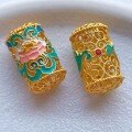 wholesale Gold-plated 925 ancient silver filigree bead with enamel peony flower for DIY bracelet stringing-0-2