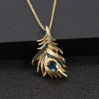 wholesale 925 Silver Designer High-End Pendant with Phoenix Bird Feather Design Inlaid with Natural Topaz Necklace Pendant-London Blue Topaz Pendant (Includes Silver Chain)