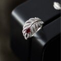 wholesale S925 Sterling Silver Red Elk All-Over Ins Style Fashion Retro Light Luxury Exquisite Feather French Ring Elegant-0-0