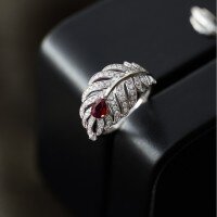 wholesale S925 Sterling Silver Red Elk All-Over Ins Style Fashion Retro Light Luxury Exquisite Feather French Ring Elegant-BZ0463-White Gold US Size 10