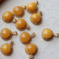 wholesale S925 Silver Natural Beeswax Old Wax Peach-Shaped Pendant with a Premium Feel, Plump Beeswax Chicken Oil Yellow Teardrop Pendant-Water Drop Old Wax Pendant 925 Silver