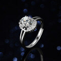 Sterling Silver Natural Blue Topaz Moissanite Ring, 1 Carat Full Diamond Oval Shape-0-0