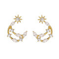 wholesale 14K Gold Plated Sterling Silver Korean Sweet and Exquisite Moon Zircon Ear Studs Octagram Minimalist Star Earrings-0-1
