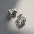 wholesale S925 Sterling Silver Vintage Distressed Double-Layer Chain Textured Open Adjustable Ring for Women, Korean Version Instagram Niche Design-0-1