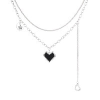 wholesale S925 Sterling Silver Double Layer Black Heart Mosaic Pixel Fringe Necklace Creamy Sweet Style Versatile Necklace-356L/approximately 19.3g 925 silver
