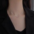 wholesale S925 Sterling Silver Geometric Lucky Bead Bean Necklace for Women, Minimalist and Luxurious Small Design Collarbone Chain Birthday Gift-0-3