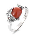 wholesale S925 sterling silver koi fish inlaid with southern red agate ring, vintage ethnic style symbolizing abundance every year, index finger ring-0-6