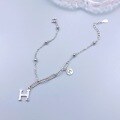 wholesale S925 Sterling Silver Ins Style Geometric Double H Letter Minimalist Beaded Bracelet Simple and Unique Niche Design Hand Accessory-0-1
