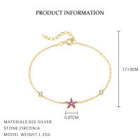 wholesale S925 Sterling Silver Flower And Star Charm Bracelet With Zircons, Women's Light Luxury Minimalist Trendy Cross-border Jewelry-L889-Gold 925 Silver