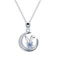 wholesale S925 Sterling Silver Moissanite Moon Rabbit Pendant Necklace for Women, Zodiac Year of the Twelve Animals, Versatile Wholesale-0-4