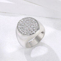 wholesale 18K Gold Plated 925 Sterling Silver Cross-border Hip Hop Moissanite Ring, European and American Stylish Men's Ring-Platinum US size 7