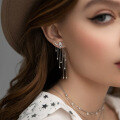 wholesale 925 Sterling Silver Star Tassel Drop Earrings, Ins Style, Luxe and High-End Feel, with Sterling Silver Stud Backings for Women-0-3