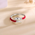 wholesale S925 Sterling Silver Snake Blessing Ring for Women, New Chinese Style Year of the Snake Red Zodiac Adjustable Index Finger Ring-0-1