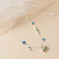 wholesale 990 Sterling Silver Small Fresh Enamel Drip Oil Necklace, Ins-style Colorful Floral Bag Necklace Y02149-0-2