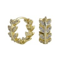 wholesale S925 Sterling Silver Micro-Paved Zirconia Leaf Ear Hoops, Vintage-Inspired Advanced Sense Olive Leaf Earrings-Gold 925 silver