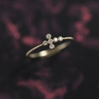 wholesale S925 Sterling Silver Cake Edge Cross Ring with Diamond Accents, Versatile Ins-Style Stackable Open-End Tail Ring-Copper with gold plating Adjustable opening