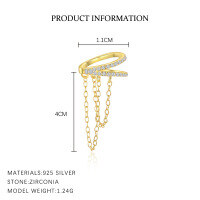 wholesale S925 Sterling Silver Cross-border Fashion Earrings For Women, Double-layer Fringe Chain, Zircon Inlaid, Versatile Luxury-E4636-Gold/Single 925 Silver