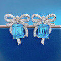 wholesale S925 Sterling Silver Aquamarine 8*10mm Stud Earrings Radiant Luxury Full Diamond Extravagant Inlaid Butterfly Earrings for Women-0-5