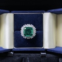 wholesale S925 Sterling Silver Muzo Green Emerald with Inclusions 12X12 Diamond Ring Full Diamond Extravagant Setting Cross-Border Ring for Women-Emerald with cotton-CBJZ448 9