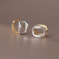 wholesale S925 Sterling Silver U-Shaped Circle Earrings French Color-Blocking Square Hollow Ear Clips Women's New Earrings M02992-0-3