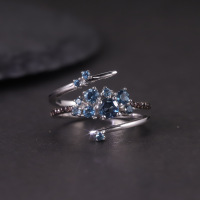 wholesale S925 Sterling Silver Amazon Bestseller Floral Gemstone Ring with Natural Topaz and Garnet, Irregular Design-Natural London Blue Topaz Ring  US size 6 (domestic size 13)