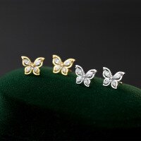wholesale S925 Sterling Silver Fresh and Sweet Ins Style Niche Design Exquisite Diamond-Inlaid Butterfly Earrings M06532-S925 silver pair silver 925 silver