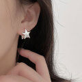 wholesale S925 Sterling Silver Minimalist Three-Dimensional Star Ear Clasp for Women, Summer New Simple Versatile Elegant Ear Studs-0-4