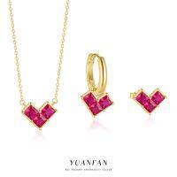 wholesale S925 Sterling Silver Sweet Heart Red Zircon Earrings, Women's Geometric Minimalist Fashion Jewelry-Single three-piece set 925 silver