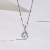wholesale S925 Sterling Silver with Icy Cut Teardrop Shape High Carbon Diamond Pendant in Light Pink and Yellow Diamond Choker Necklace for Women-White Diamond Necklace 925 Silver