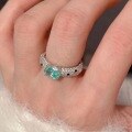 wholesale S925 Sterling Silver Vintage Luxury Paraiba Enamel Full Diamond Ring for Women, Mid-Century Style Mint Green Blue Color Gemstone Diamond Ring-0-4