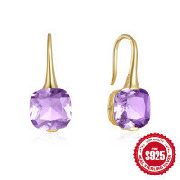 wholesale S925 Sterling Silver Fashion Luxury Gemstone Crystal Rhinestone Ear Hook Earrings-Gold-Red Diamond 925 Silver