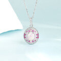 wholesale S925 Sterling Silver Cross-Border Jewelry for Export, Women's Necklace with Pink Opal Pigeon Egg, Light Luxury Accessory New Arrival-0-1