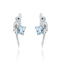 wholesale S925 Silver Designer High-End French Romantic Earrings with Bird Design and Natural Amethyst Ear Studs-Sky Blue Topaz Earrings