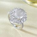wholesale S925 Sterling Silver French Light Luxury Ins Style Hollow-Out Water Foam Jade 8*10 Ring New Chinese Style Cabochon Ring-0-2