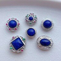 wholesale 925 Sterling Silver Accessories Inlaid with Natural Lapis Lazuli Hand Plate Bead Spacer Bean Back Cloud DIY Handmade Bead Stringing and Braiding Decoration-6# one