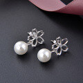 wholesale S925 Sterling Silver Minimalist Floral Diamond-Studded Pearl Earrings, Korean Export Style Elegant Shell Pearl Ear Drops for Women-0-2